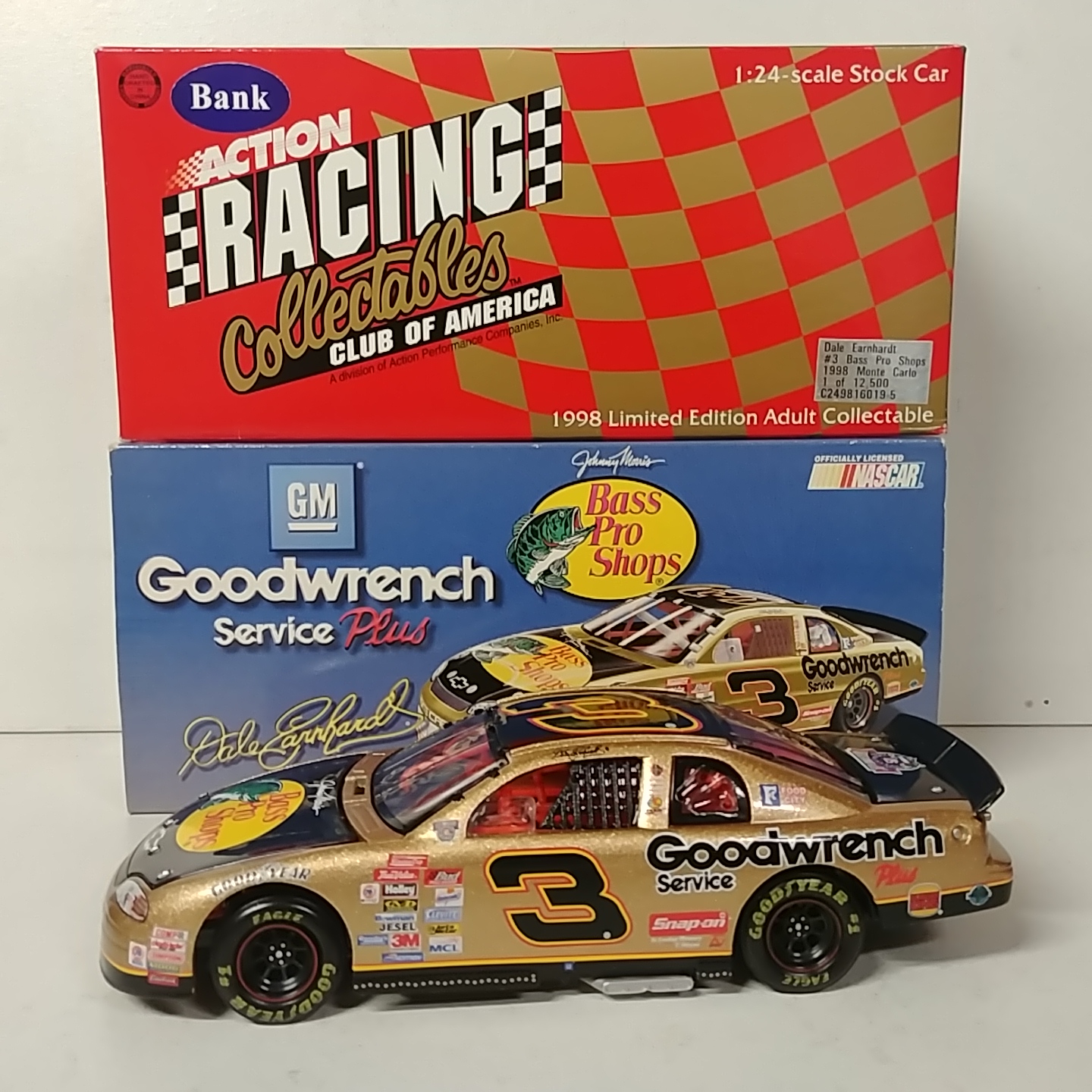 1998 Dale Earnhardt 1/24th Goodwrench "Bass Pro Shops" c/w bank Monte Carlo