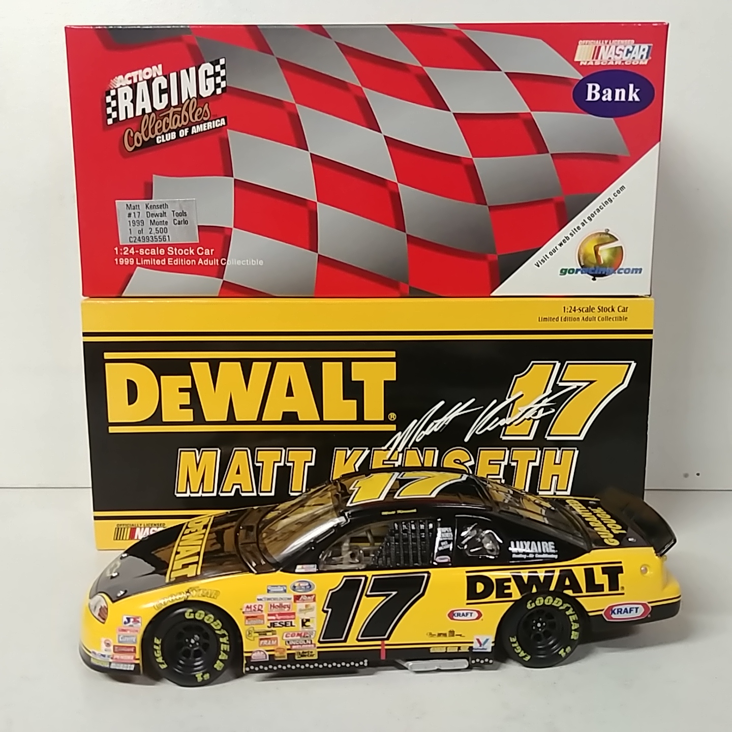 1999 Matt Kenseth 1/24th DeWALT  c/w bank Taurus