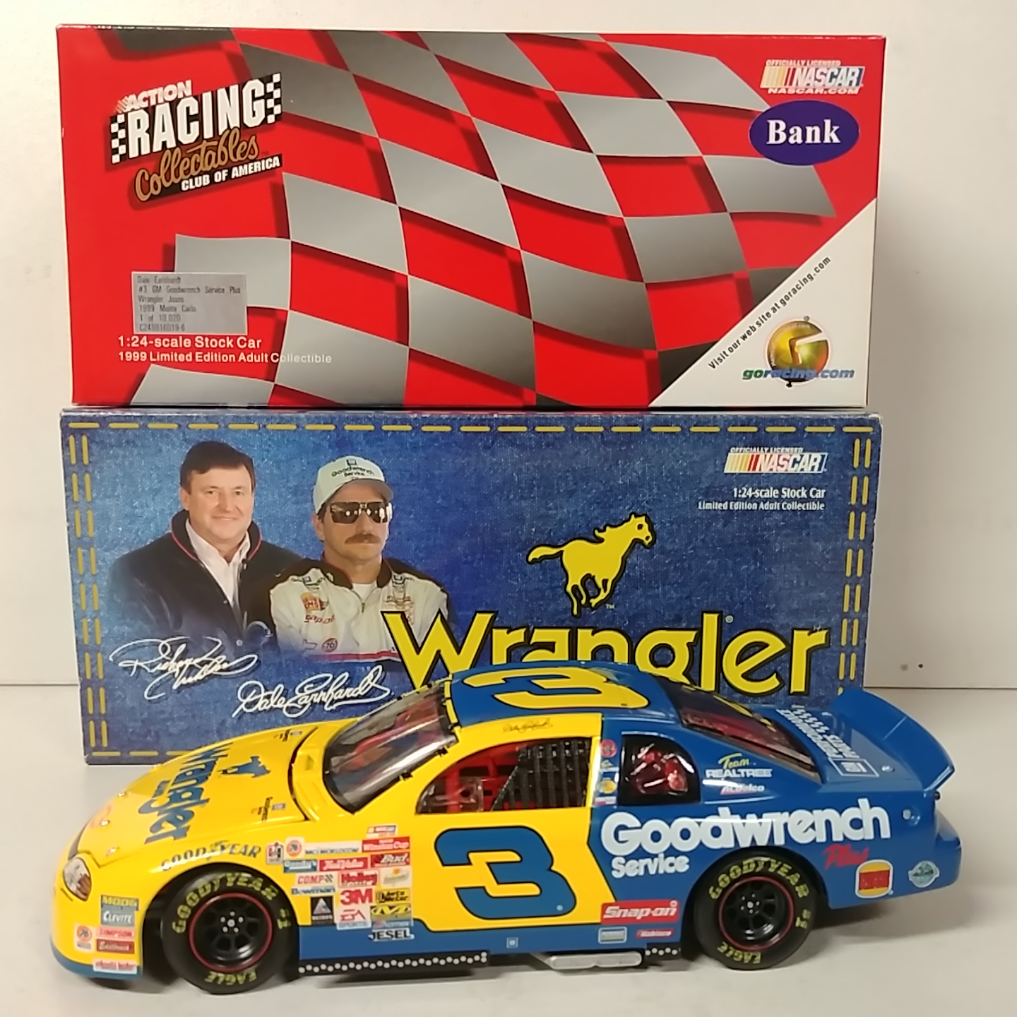 1999 Dale Earnhardt 1/24th Goodwrench "Wrangler" c/w bank Monte Carlo