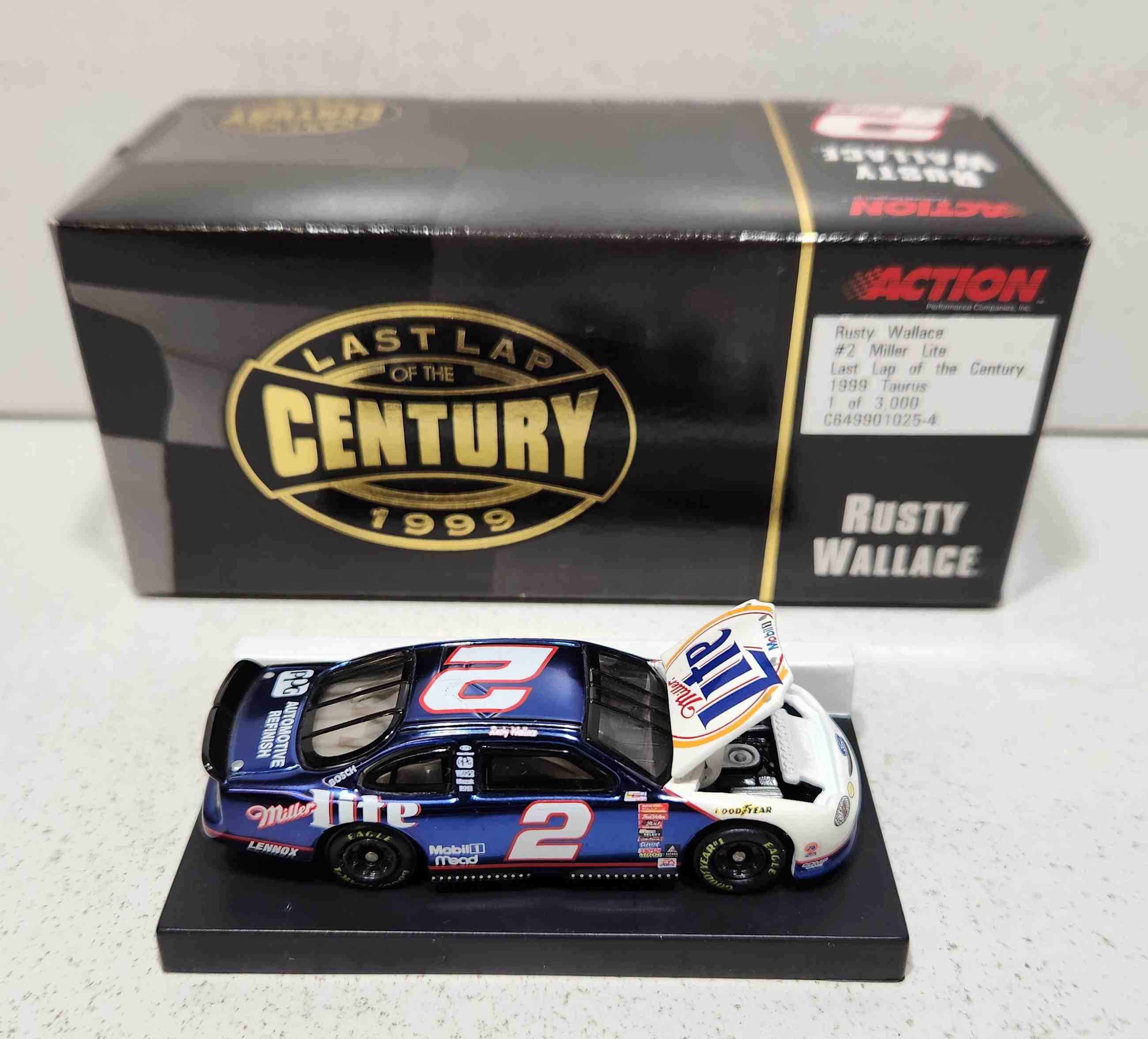 1999 Rusty Wallace 1/64th Miller Lite "Last Lap of the Century"  RCCA hood open Taurus