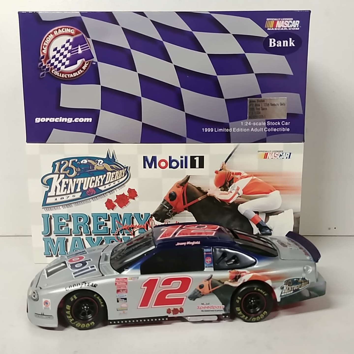 1999 Jeremy Mayfield 1/24th Mobil1 "Kentucky Derby" b/w bank Taurus