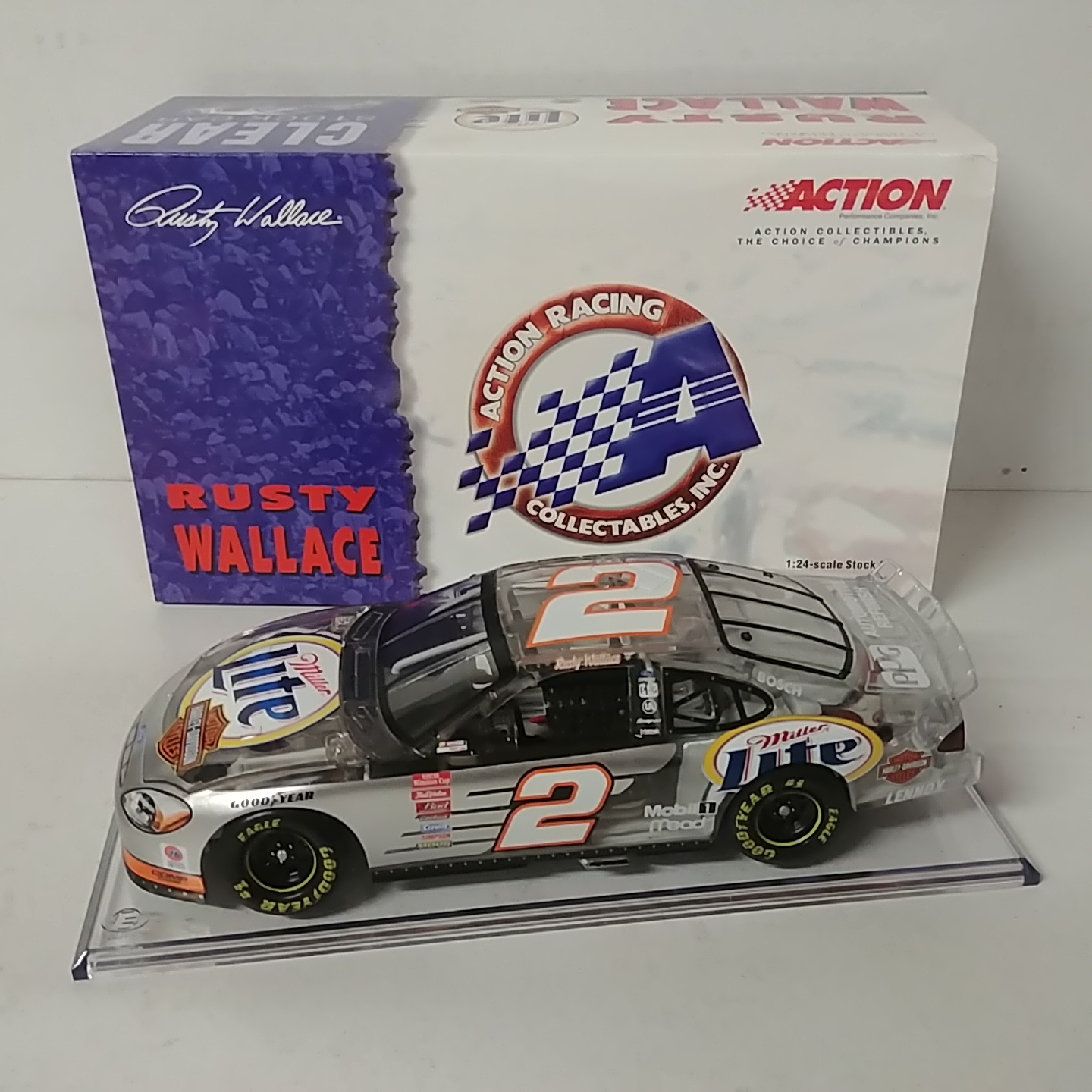 2001 Rusty Wallace 1/24th Miller Lite "Harley Davidson" clear car