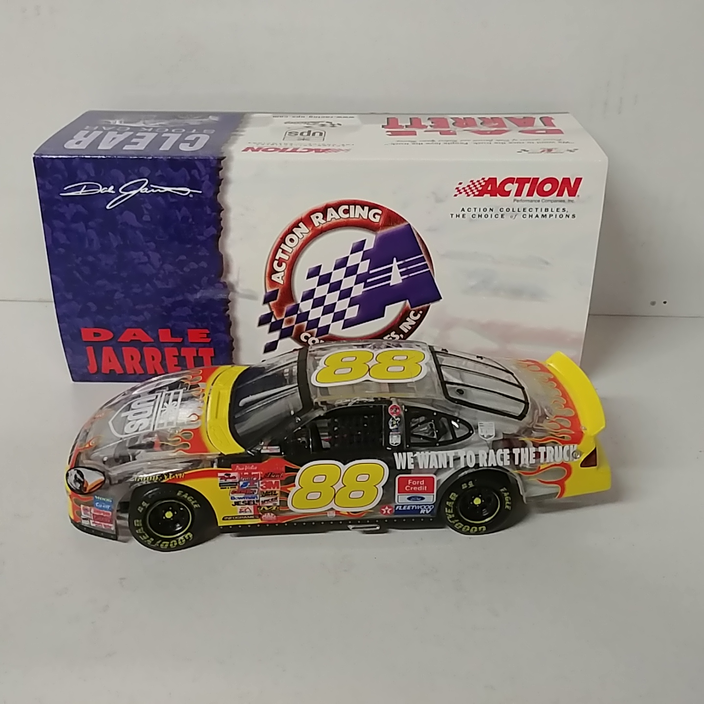 2001 Dale Jarrett 1/24th UPS Flames "Race The Truck" clear car