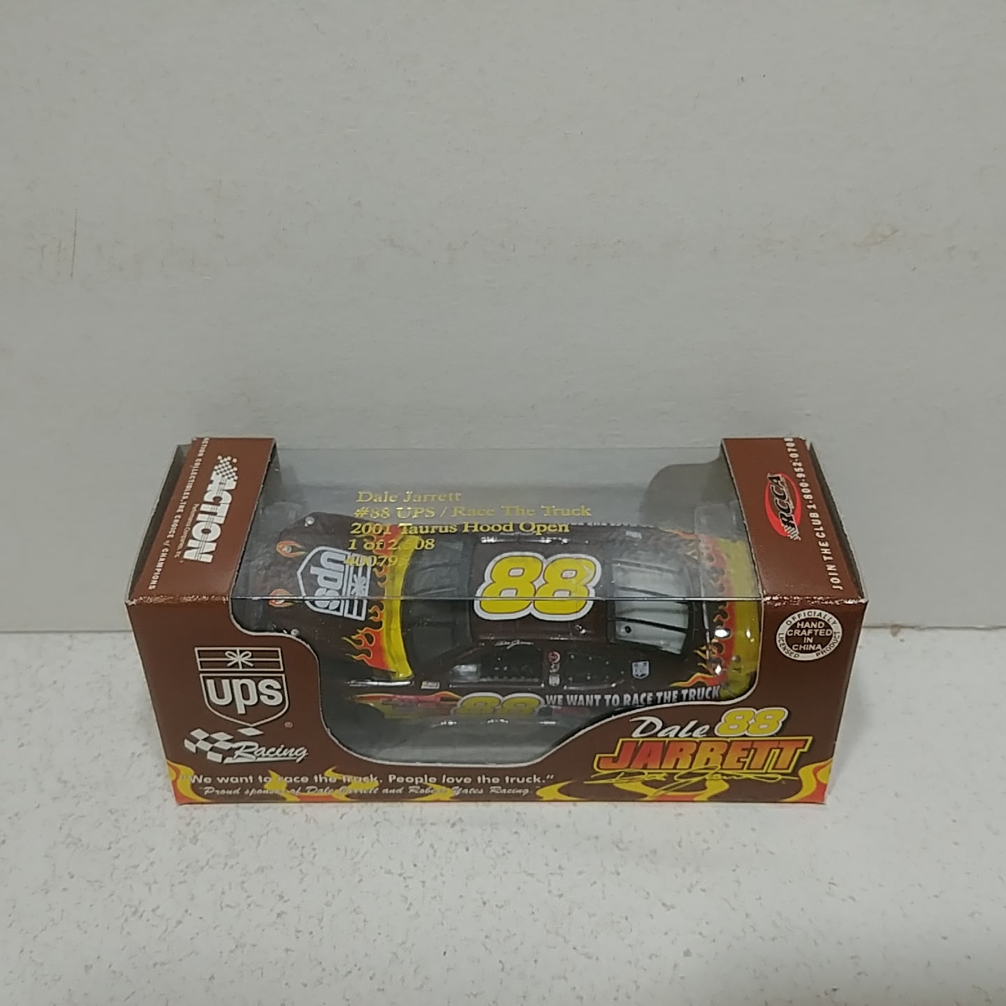 2001 Dale Jarrett 1/64th UPS "We want to race the truck"" RCCA hood open Taurus