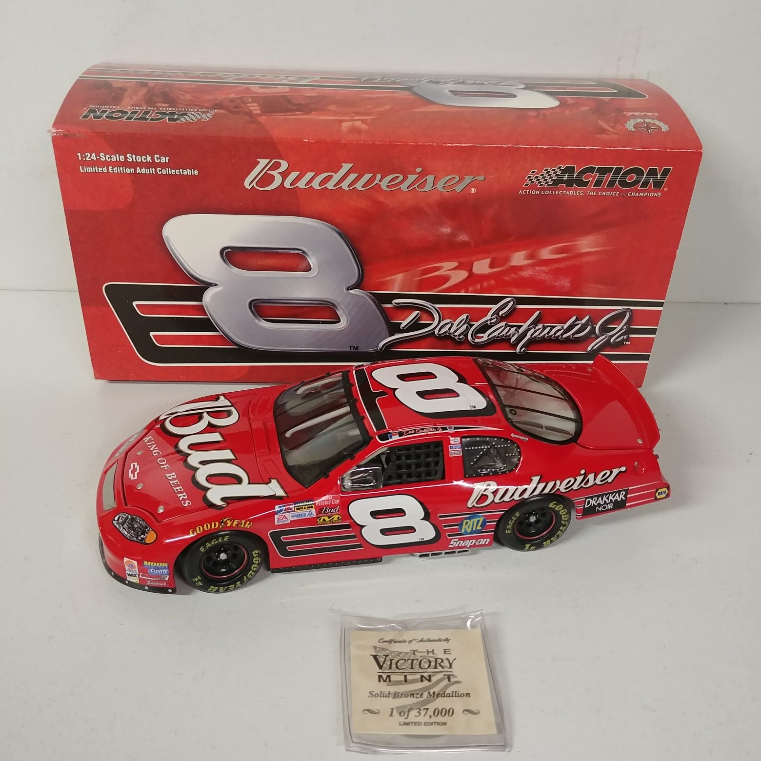 2003 Dale Earnhardt Jr 1/24th Budweiser c/w car with coin