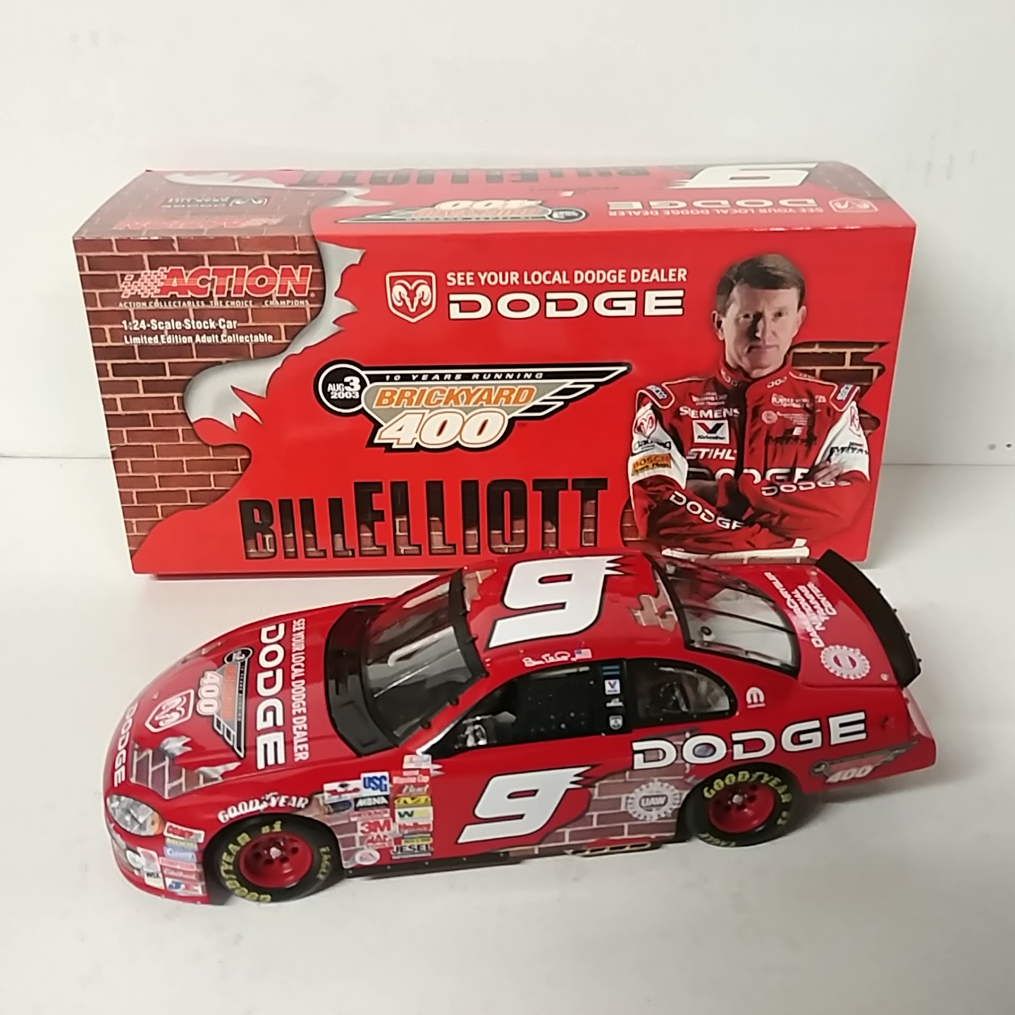 2003 Bill Elliott 1/24th Dodge "10th Running of the Brickyard" c/w Intrepid R/T