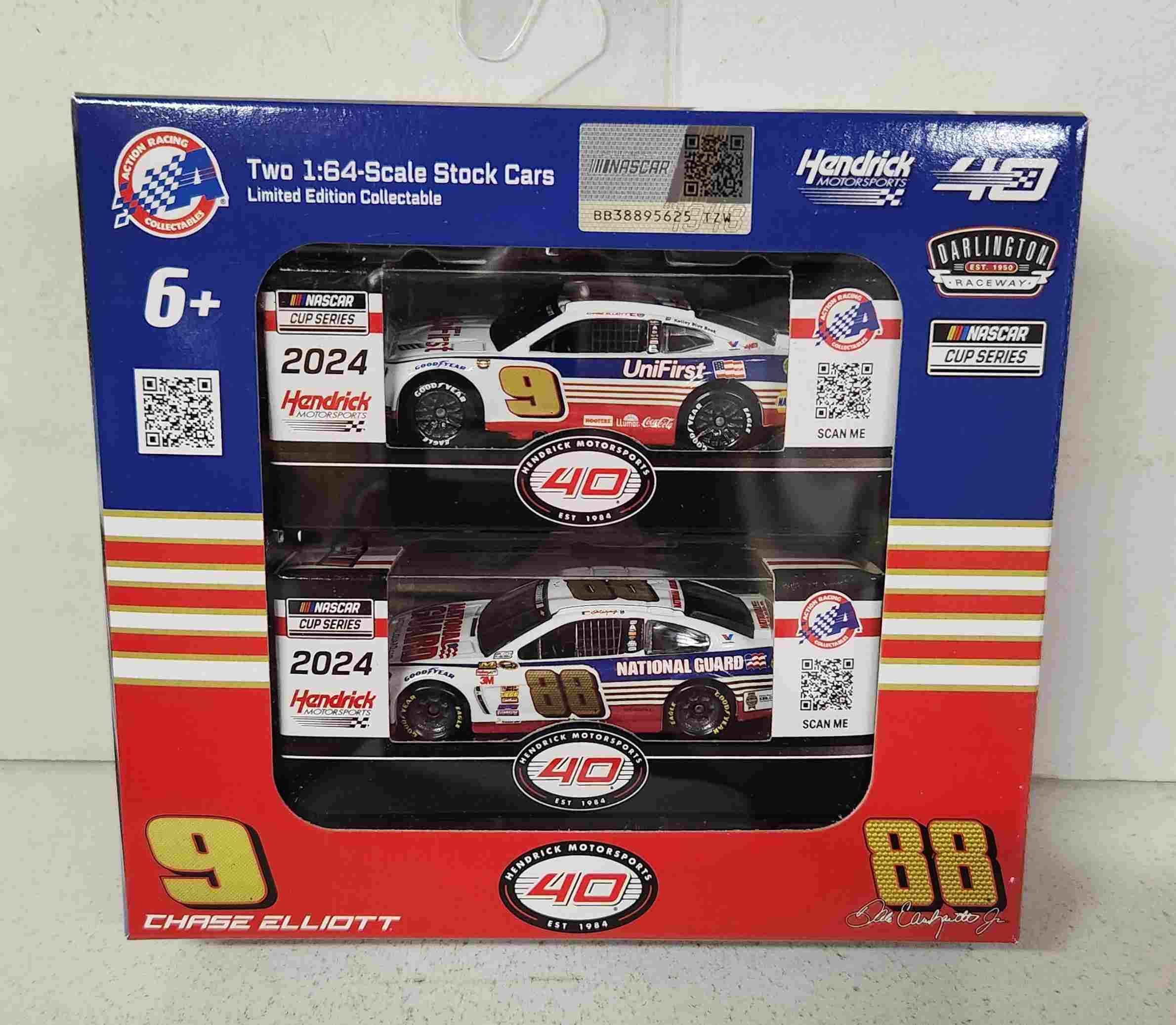 2024 Chase Elliott 2014 Dale Earnhardt Jr 1/64th Unifirst and National Guard "Darlington Throwback" Camaro and Chevrolet SS Set