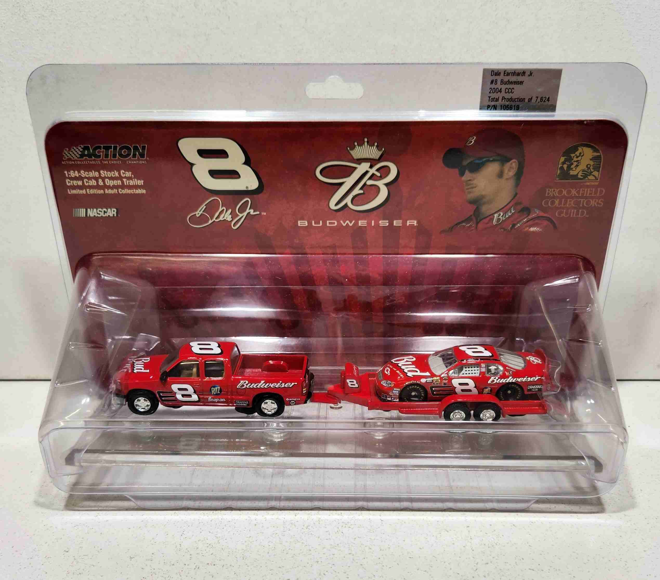 2004 Dale Earnhardt Jr 1/64th Budweiser 3-piece set on base by Brookfield