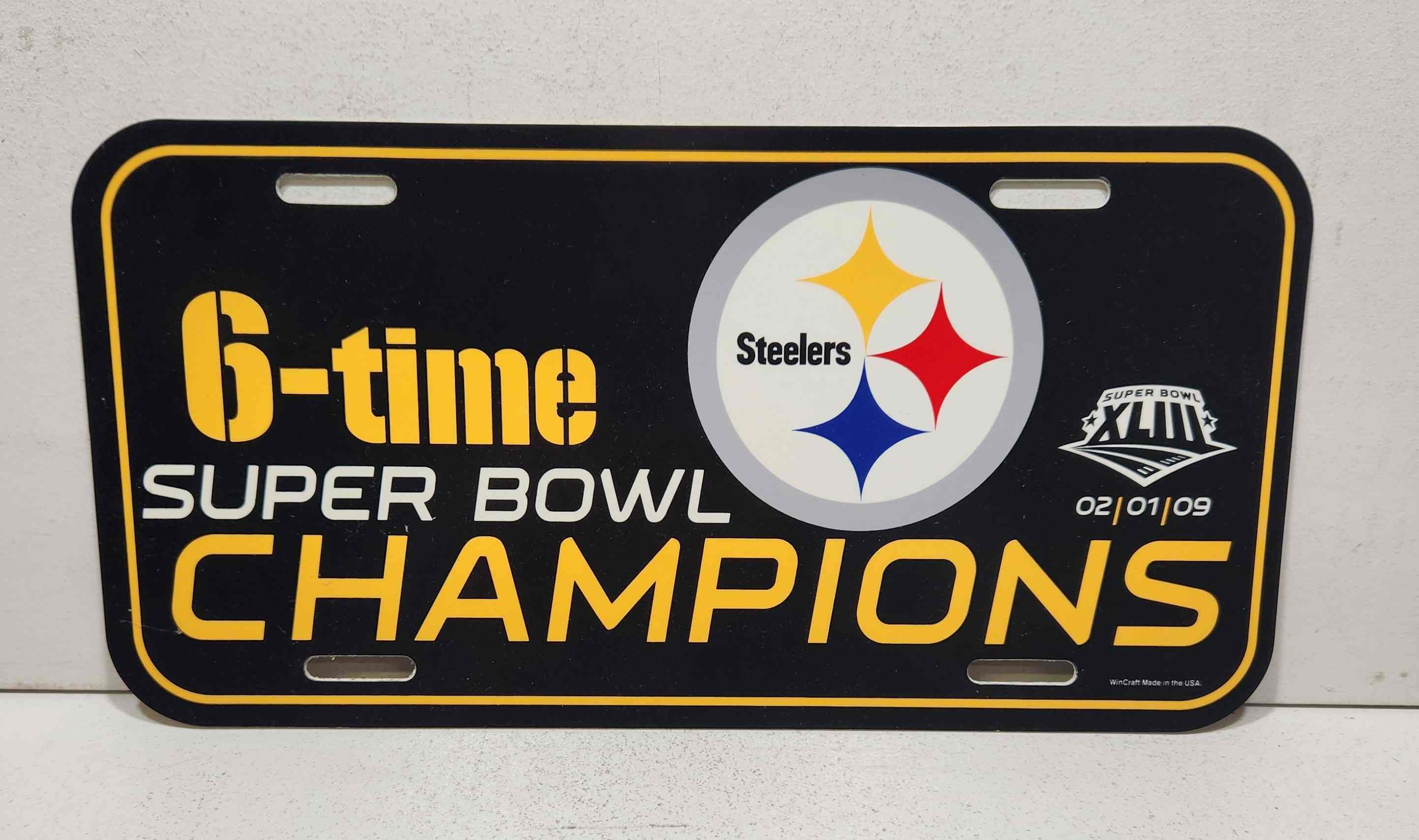 2009 Pittsburgh Steelers Super Bowl 6 Time Champions plastic license plate 