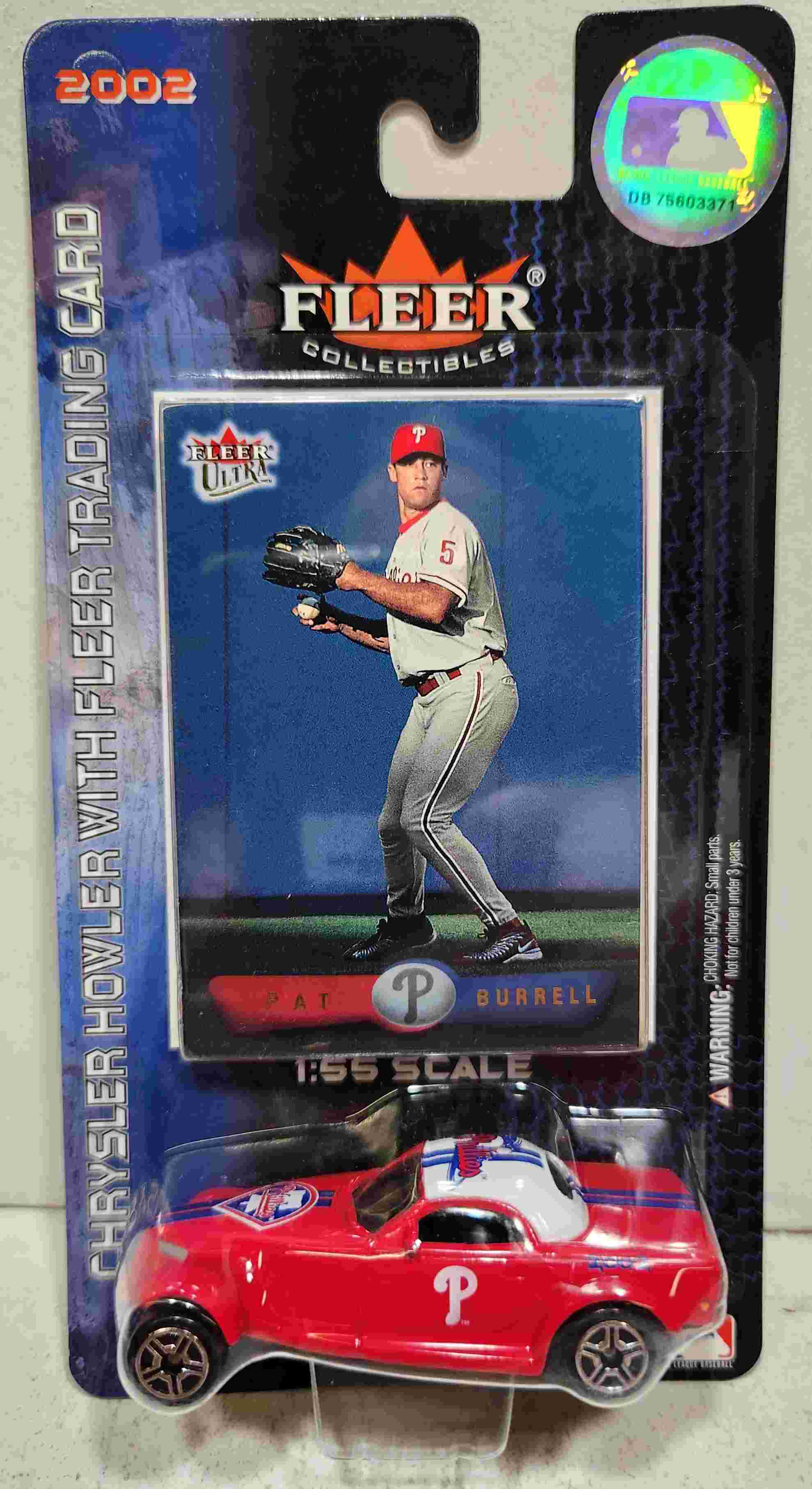 2002 Philadelphia Phillies 1/64th Chrysler Howler with Pat Burrell trading card